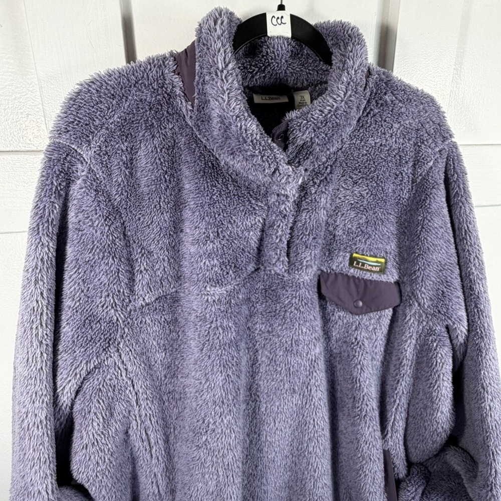 LL Bean Hi-Pile Fleece Pullover Purple 3X Plus 508658 Snap Neck Jacket - Picture 2 of 10